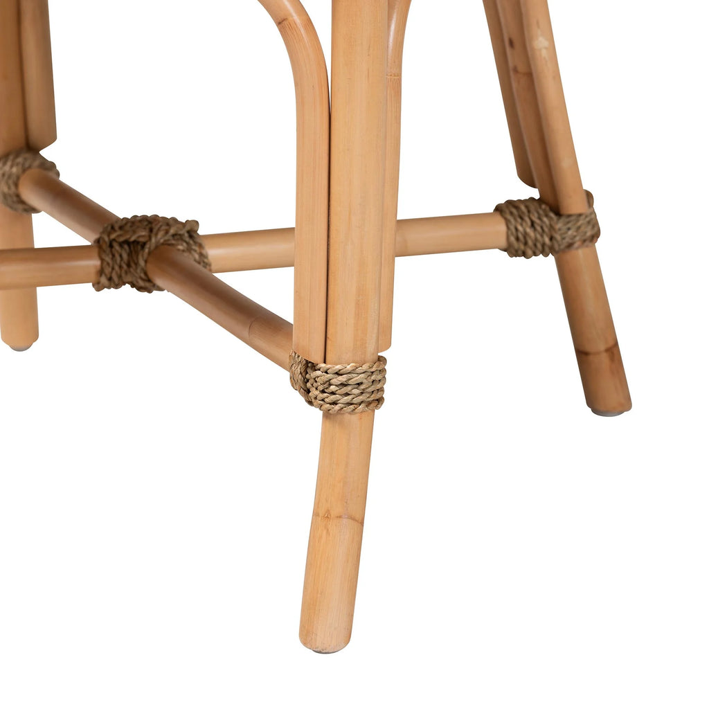 Natural Brown Woven Rattan Dining Arm Chair with Cushion U544633