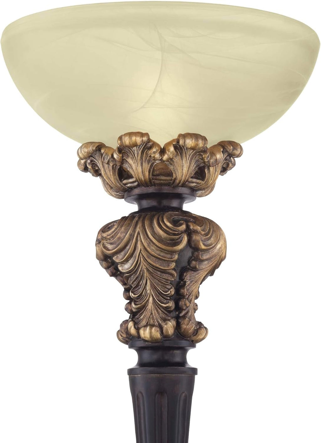 Tall Carved Wood Amber Glass Torchiere Floor Lamp V635