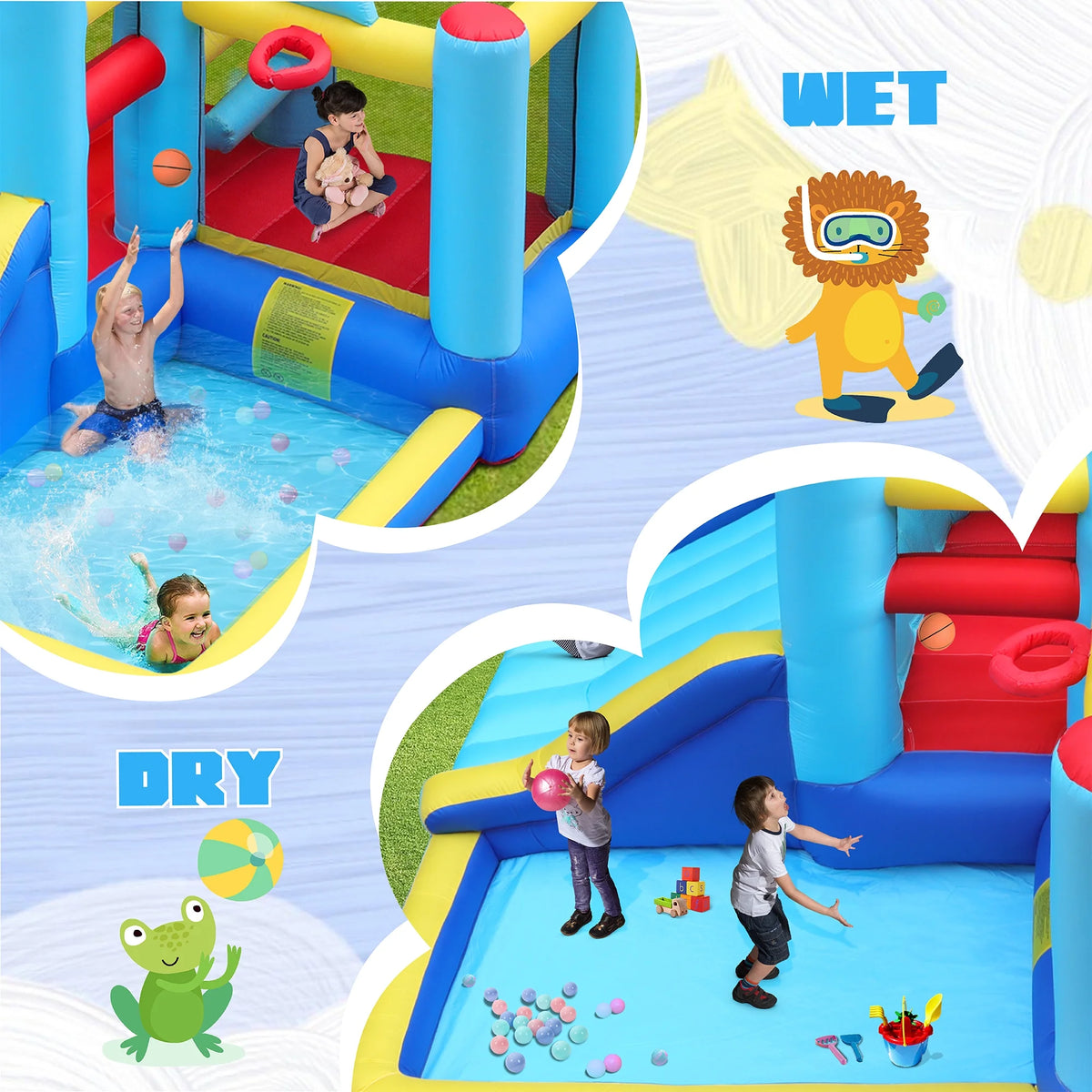 Inflatable Water Slide Bounce House with Splash Pool & Basketball Rim N864418