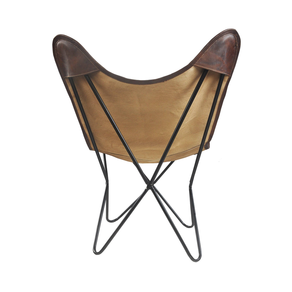 Blue/White/Brown Floral Canvas Faux Leather Butterfly Chair S8258
