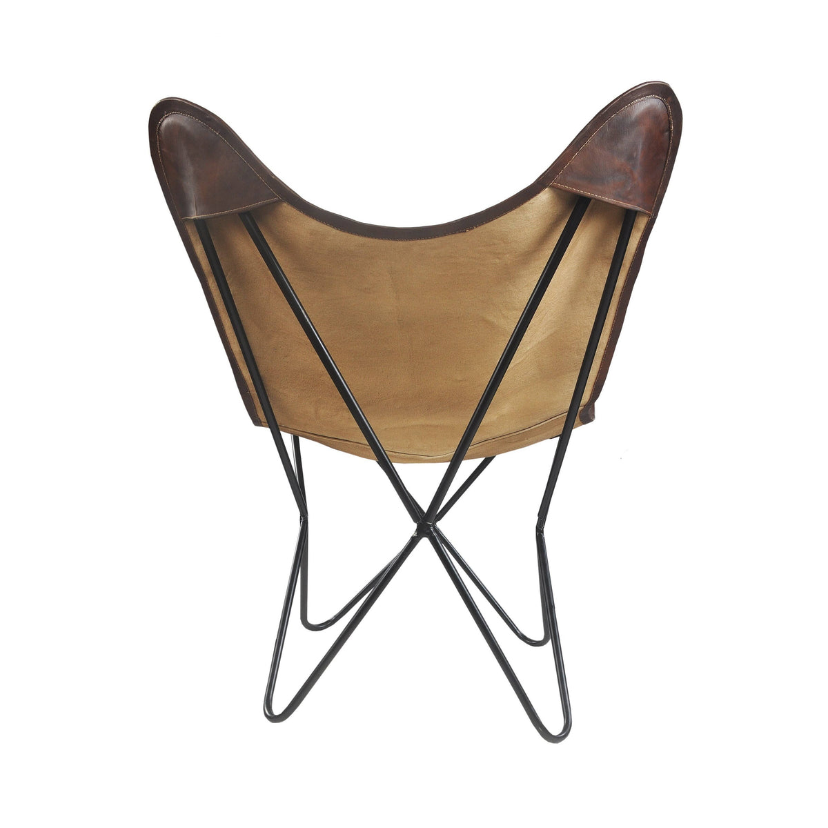 Blue/White/Brown Floral Canvas Faux Leather Butterfly Chair S8258