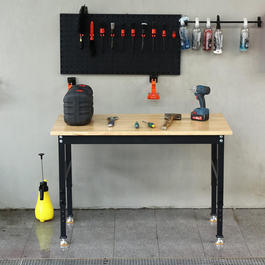 48 Heavy-Duty Adjustable Workbench Rubber Wood Shop Table N4687