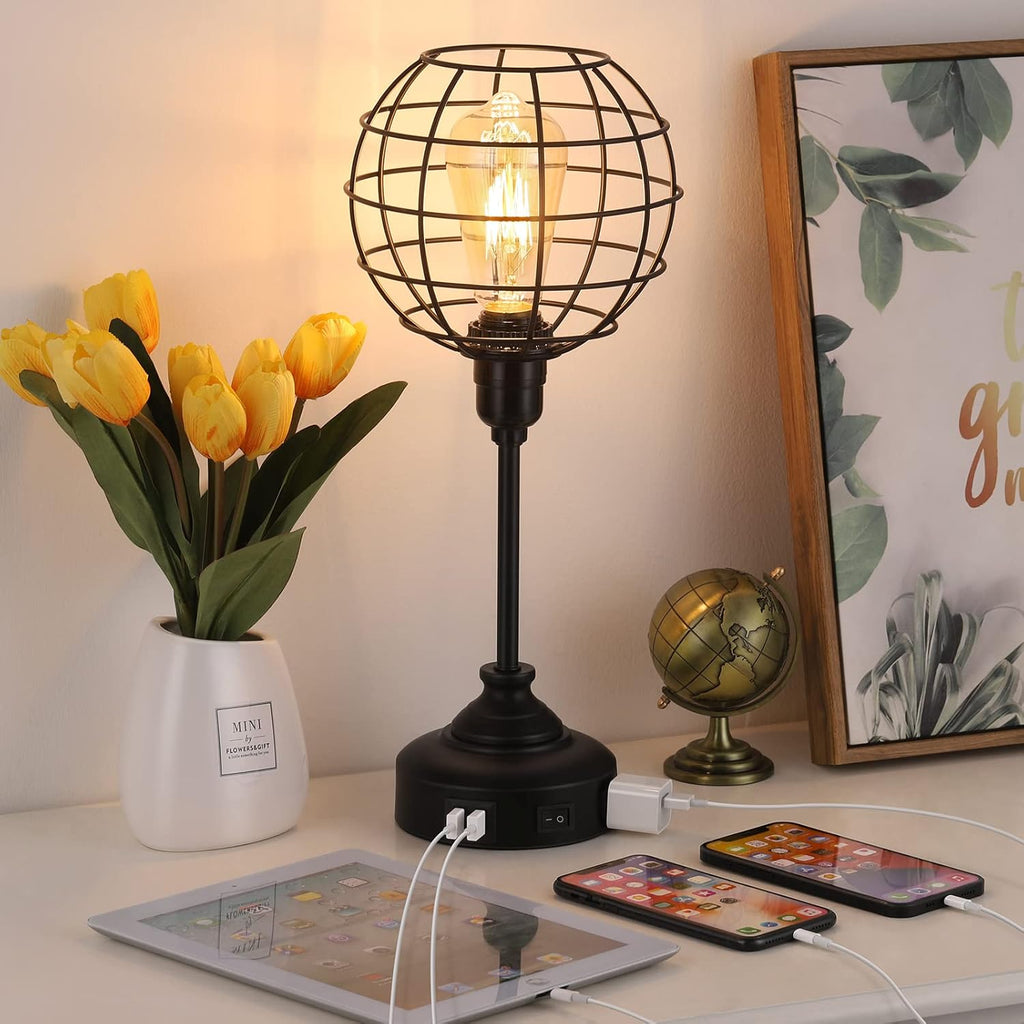 Industrial Table Lamp with USB Ports and Outlets Z6025