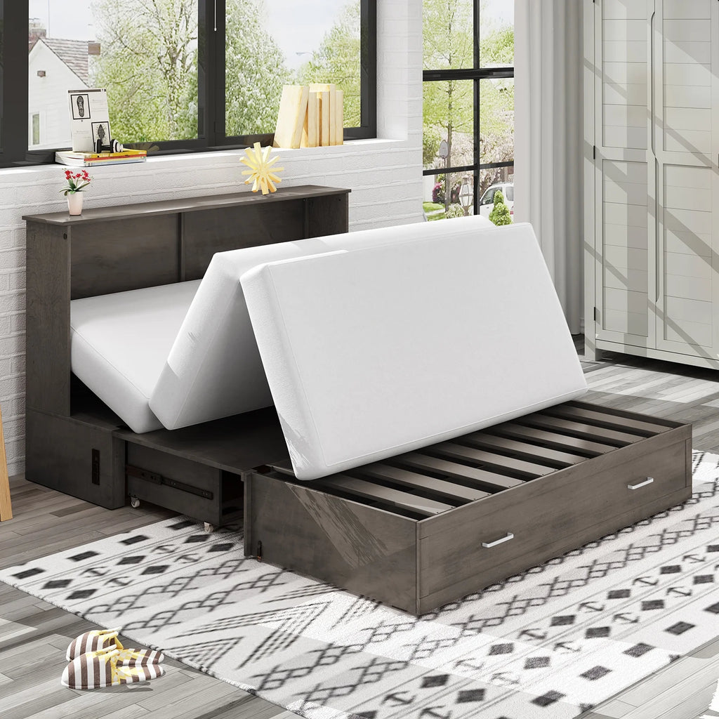 Queen Size Grey Murphy Cabinet Bed with USB Charging Station A36928
