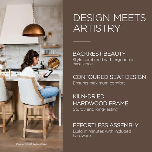 Weathered Oak Finish Sand Color Fabric Upholstered Counter Height Barstool, Set of 2 J3681