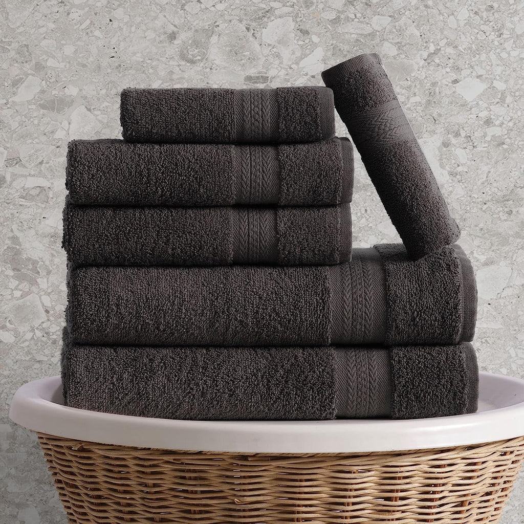 6 Piece Towel Set, 2 Bath Towels 2 Hand Towels 2 Washcloths, Grey M978