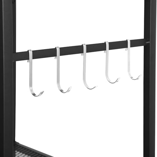3 Tier Mesh Utility Storage Cart with Wood Look Top and Metal Frame W57149