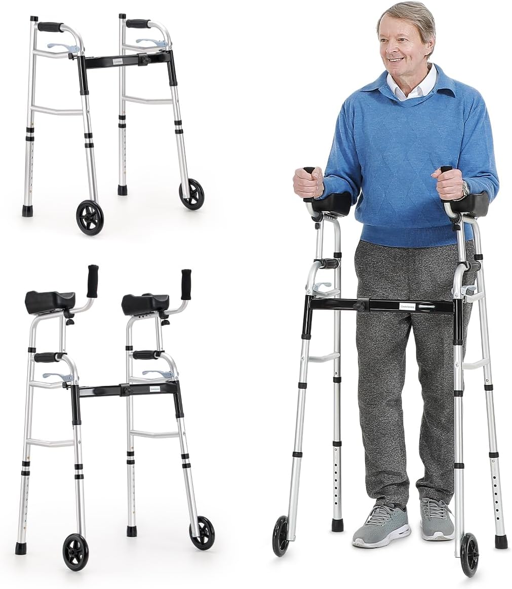 Folding Walker with 5’’ Wheels and Removable Padded Armrests L6084