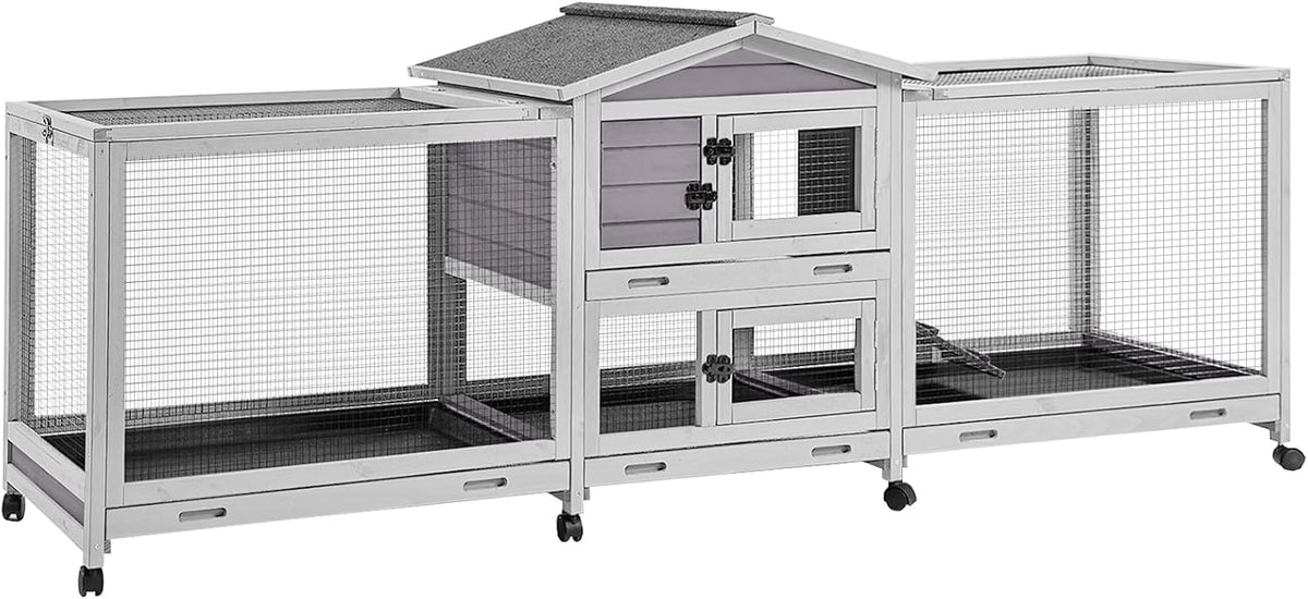 93.7" Rabbit Hutch with 8 Wheels and 4 Pull Out Trays E505