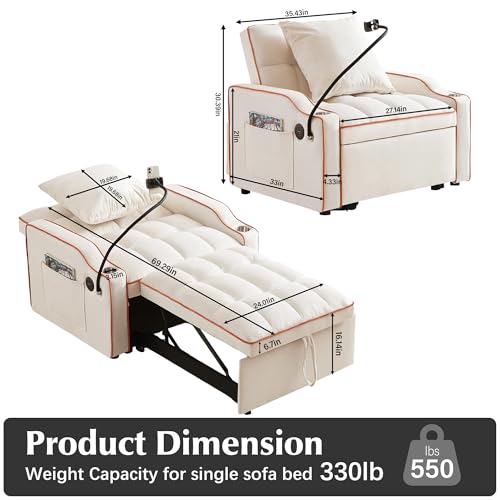 Black Velvet Convertible Single Sleeper Sofa with 3 Level Adjustable Backrest O5241