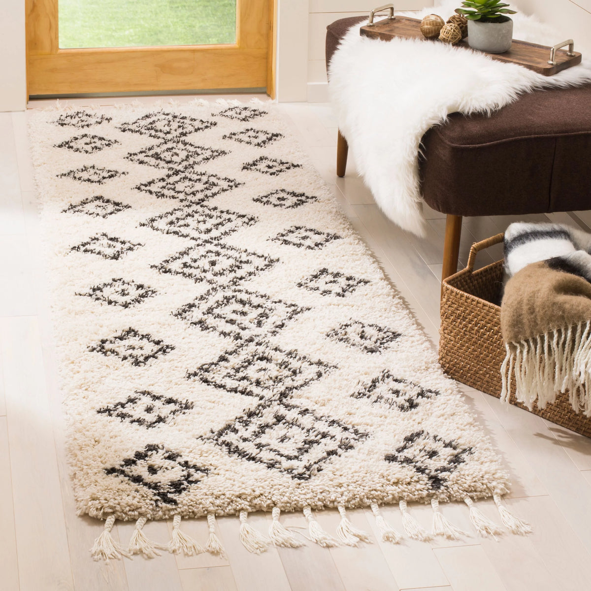 Geometric Moroccan Shag Runner Rug D651336