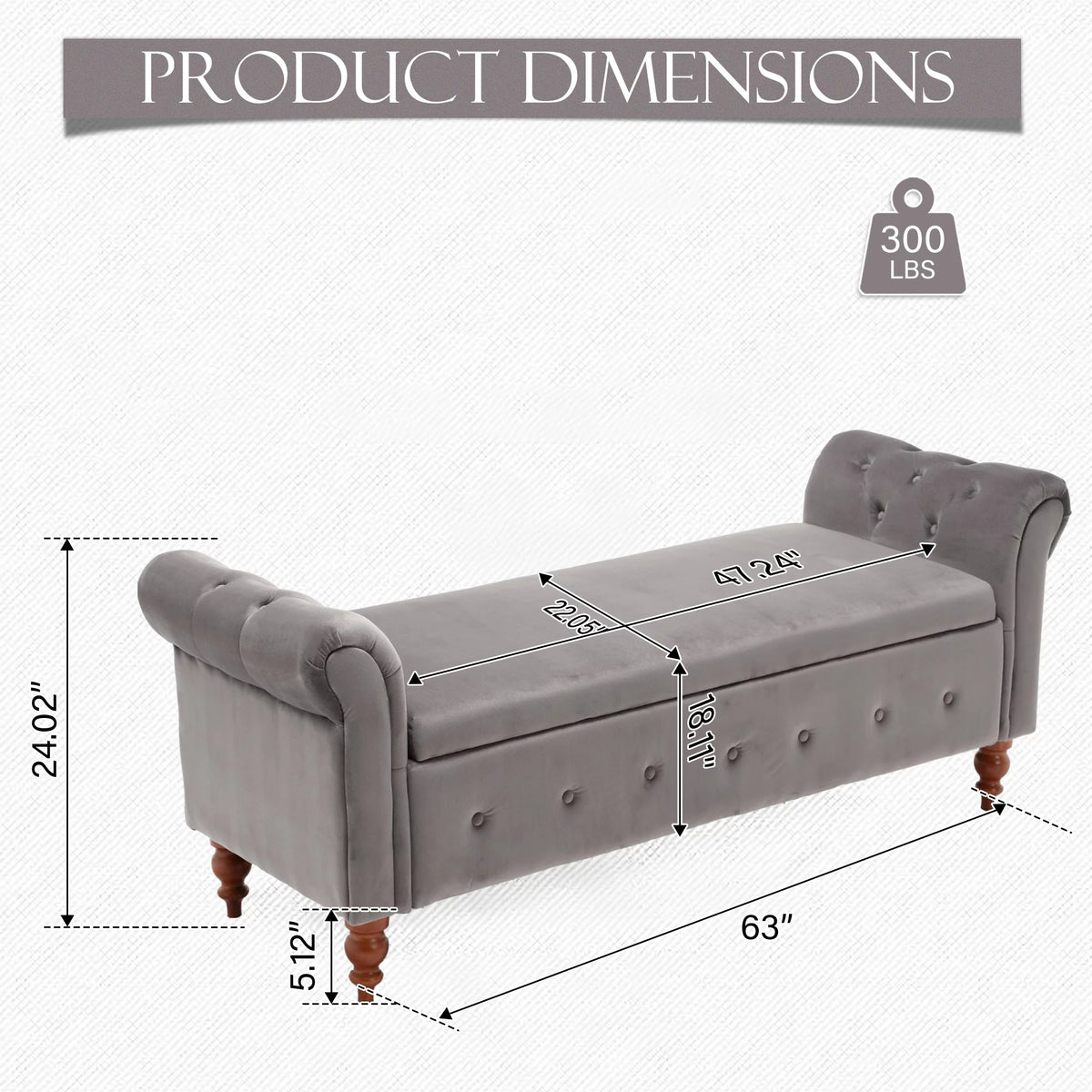 Gray Velvet Upholstered Storage Bench with Arms Y419