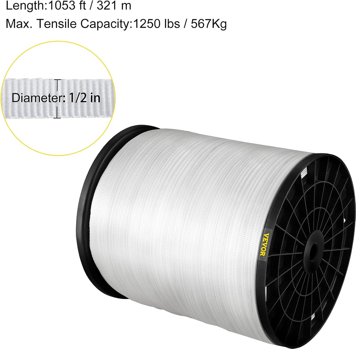 1250Lbs Polyester Pull Tape, 1053' x 1/2" Flat Tape, Pack of 2 Z476