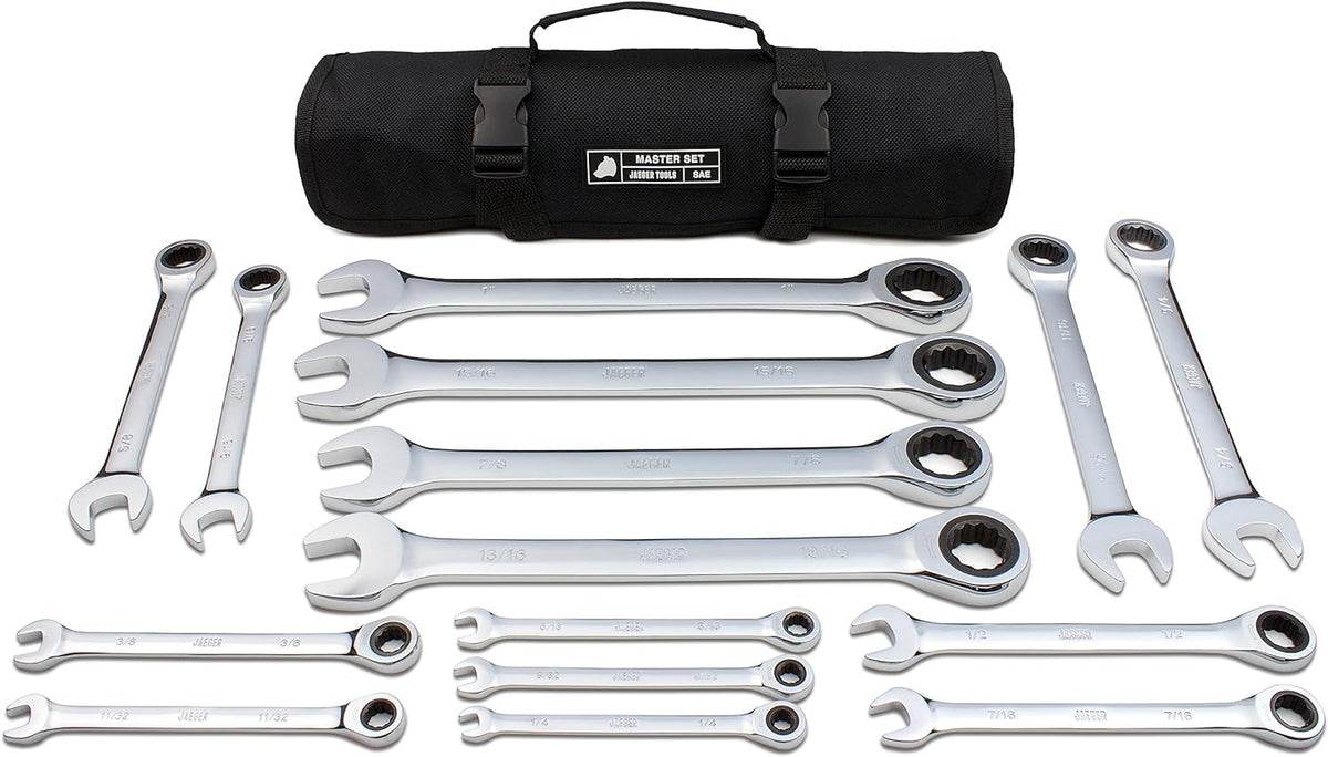15pc SAE/INCH Ratcheting Wrench Set with Rollup Case A81304