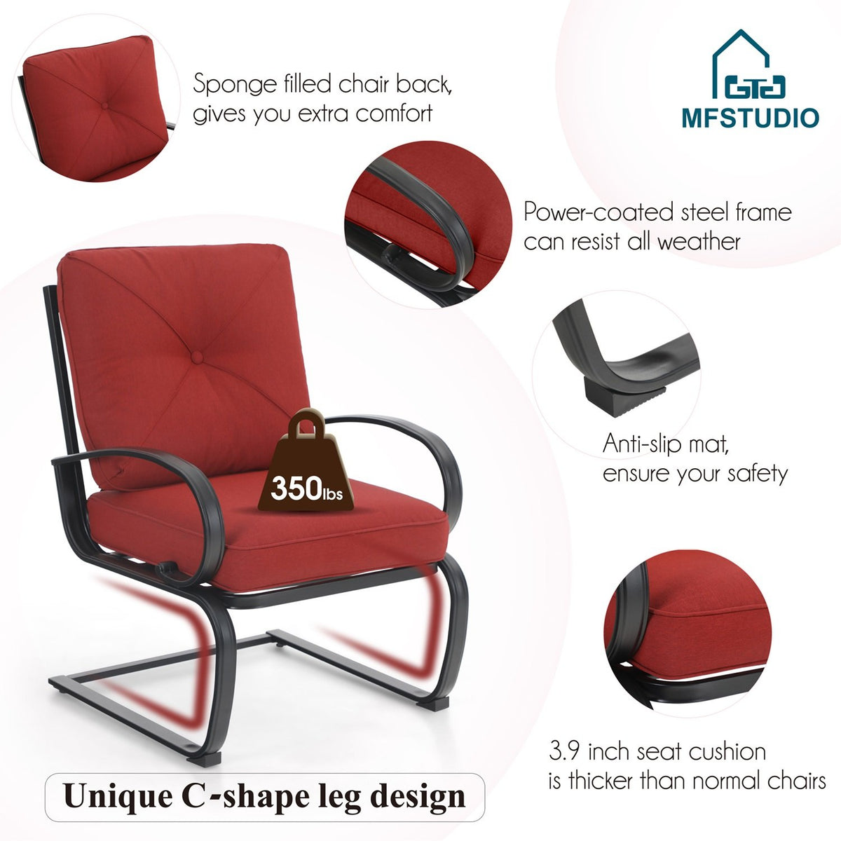 Black & Red 3-Piece Outdoor Patio Set with 2 Rocking Chairs and Bistro Table O124