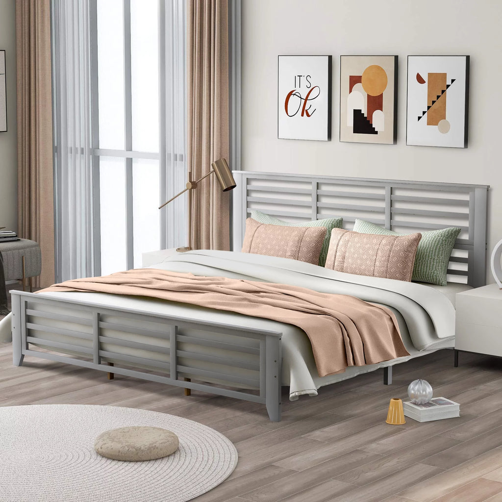 King Size Wood Platform Bed Frame with Headboard Z5493