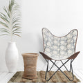 Blue/White/Brown Floral Canvas Faux Leather Butterfly Chair S8258