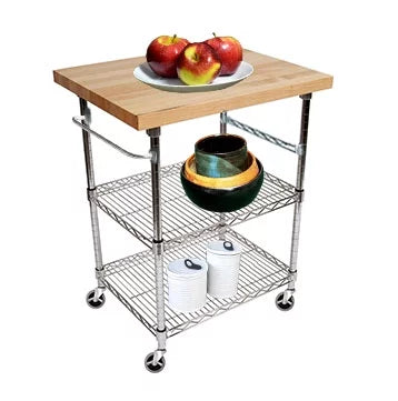 3 Tier Gourmet Cart with Maple Butcher Block Top P3143