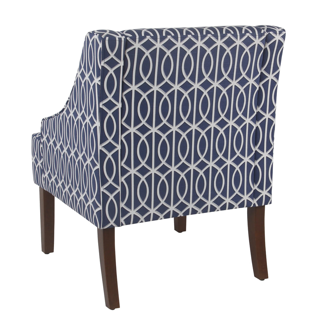 Cream and Blue Geometric Accent Armchair V6822