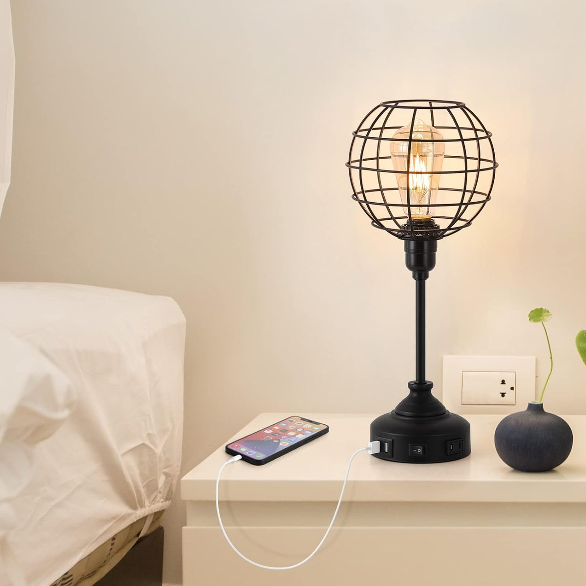 Industrial Table Lamp with USB Ports and Outlets Z6025