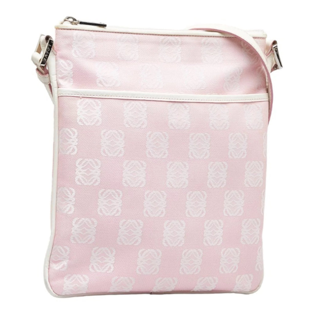 Pre-Owned Pink White Canvas Leather Shoulder Bag C24620