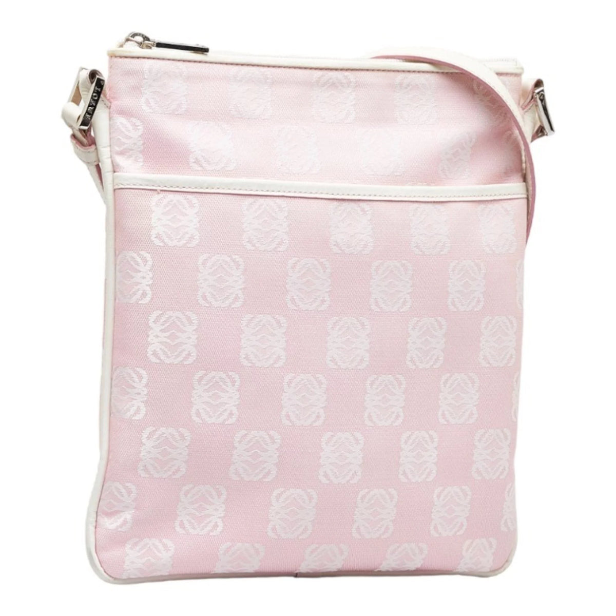 Pre-Owned Pink White Canvas Leather Shoulder Bag C24620