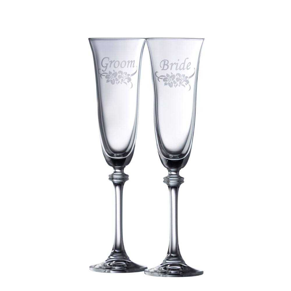 Set of 2 Flute Glass Floral Spray Z841878