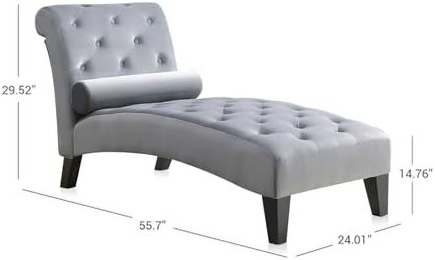 Beige Upholstered Chaise Lounge Sofa with Button Tufted Back and Hardwood Legs V8377