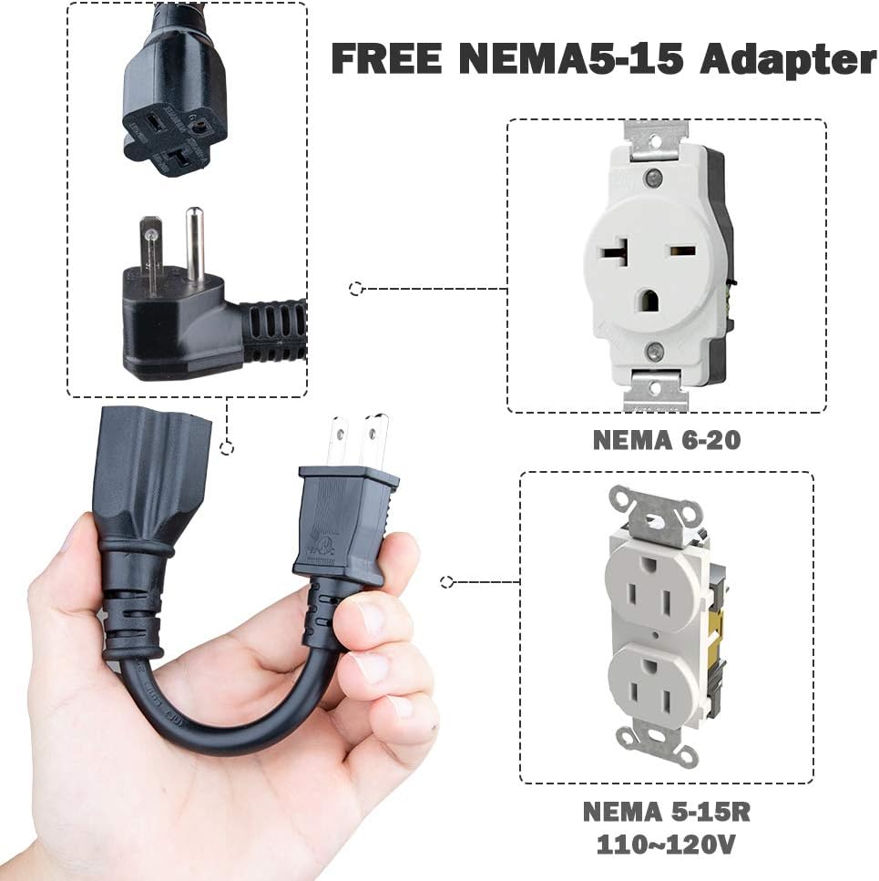 16A Portable EV Charger with NEMA 6-20P Adapter, 100V-240V, SAE J1772 Plug 8m N63141