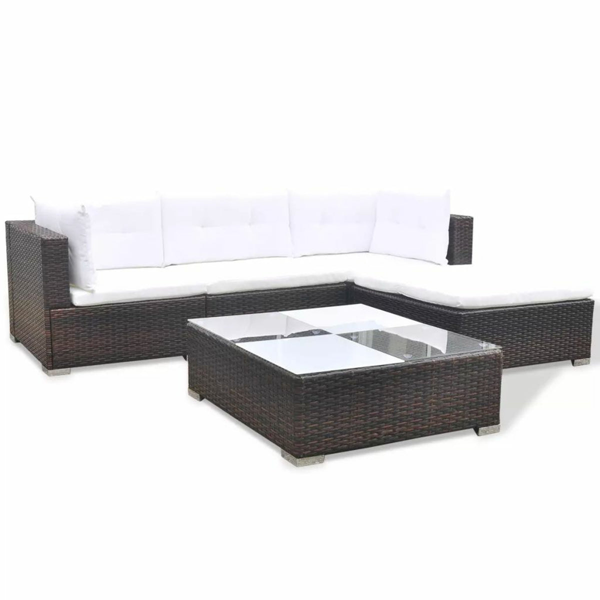 5 Piece Outdoor Sectional Sofa with Coffee Table and Ottoman Set Poly Rattan K987