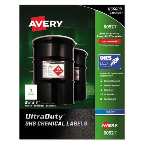 8.5 x 11 in. White GHS Chemical Labels, 50 per Pack W964862
