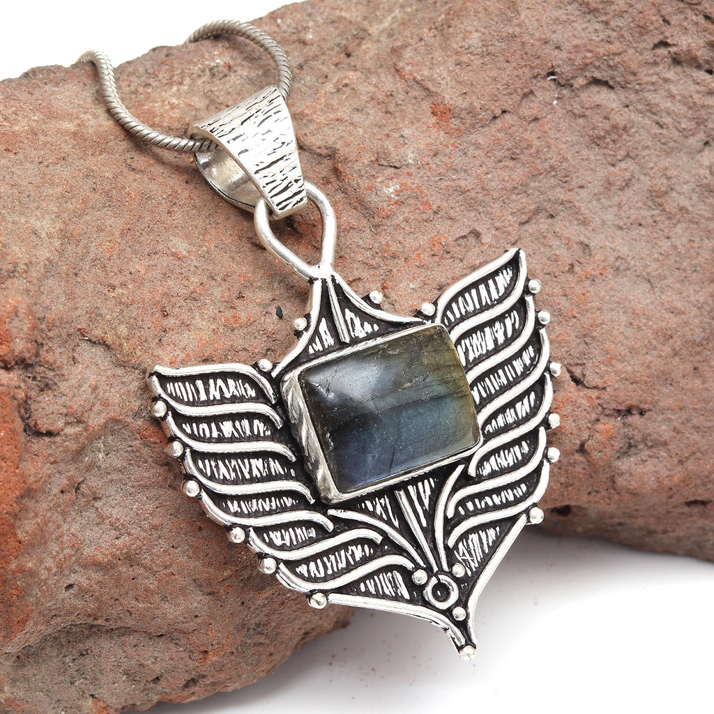 Silver 925 Sterling Garnet Gemstone Necklace Labradorite Jewelry Handmade I8978