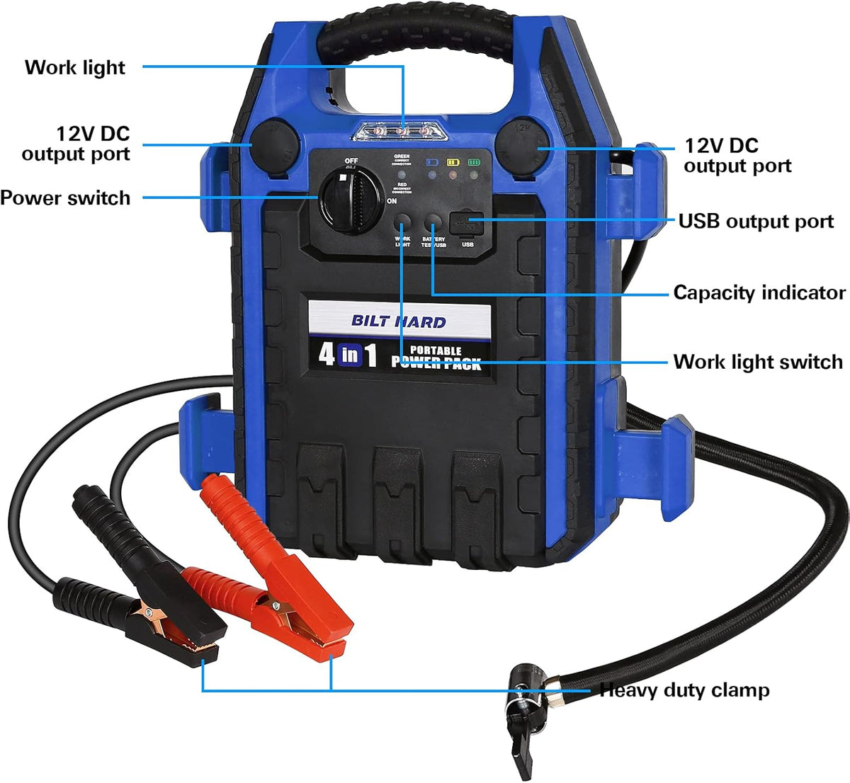 900 Peak/400 Instant Amps Portable Power Station Jump Starter with Air Compressor Y55416