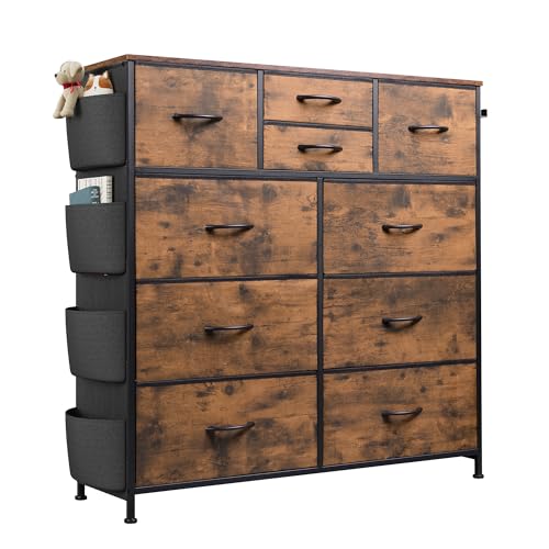 Rustic Brown 10 Drawer Fabric Dresser with Metal Frame R98563