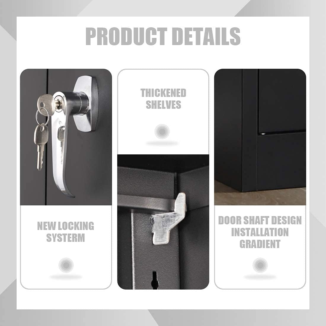 Black 70.8 H Metal Storage Cabinet with 4 Adjustable Shelf and 2 Locking Doors U7395