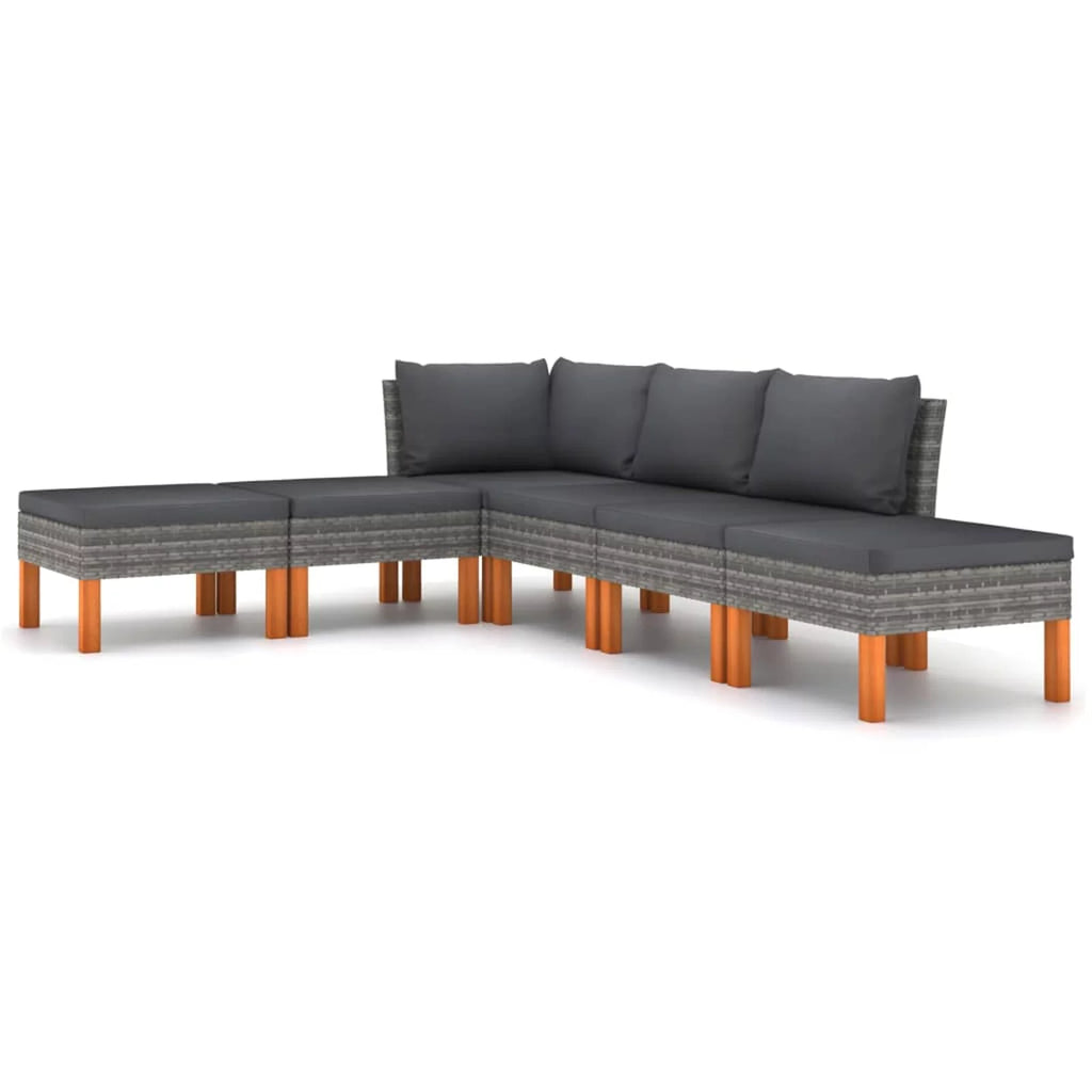 6 Piece Patio Set with Cushions Poly Rattan Gray T774150