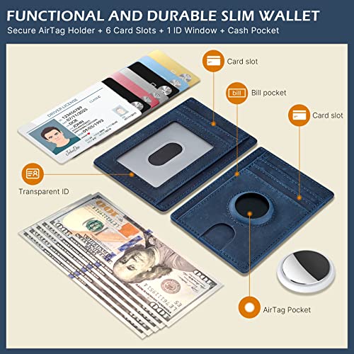 Slim Minimalist Crazy Horse Leather Airtag Card Wallet (Black) L44716