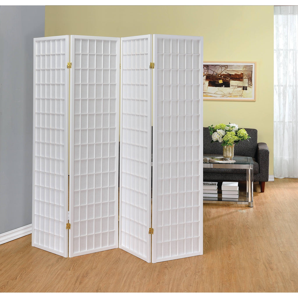 Antique White Four Panel Folding Screen C40064