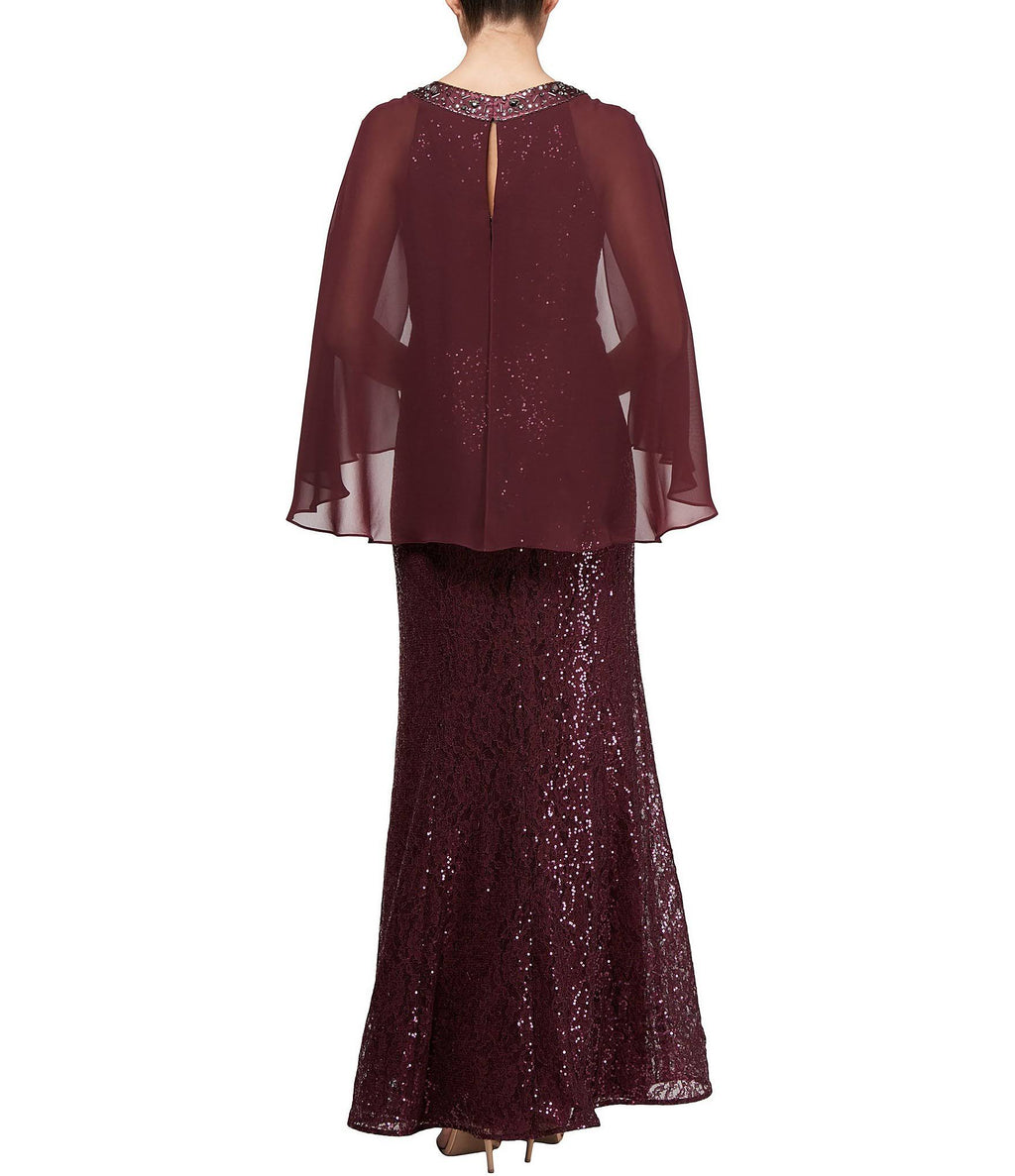 Sequin Lace Chiffon Capelet Gown I93685