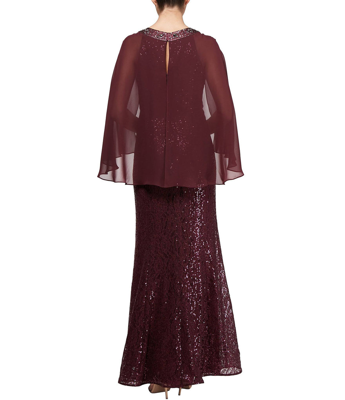 Sequin Lace Chiffon Capelet Gown I93685
