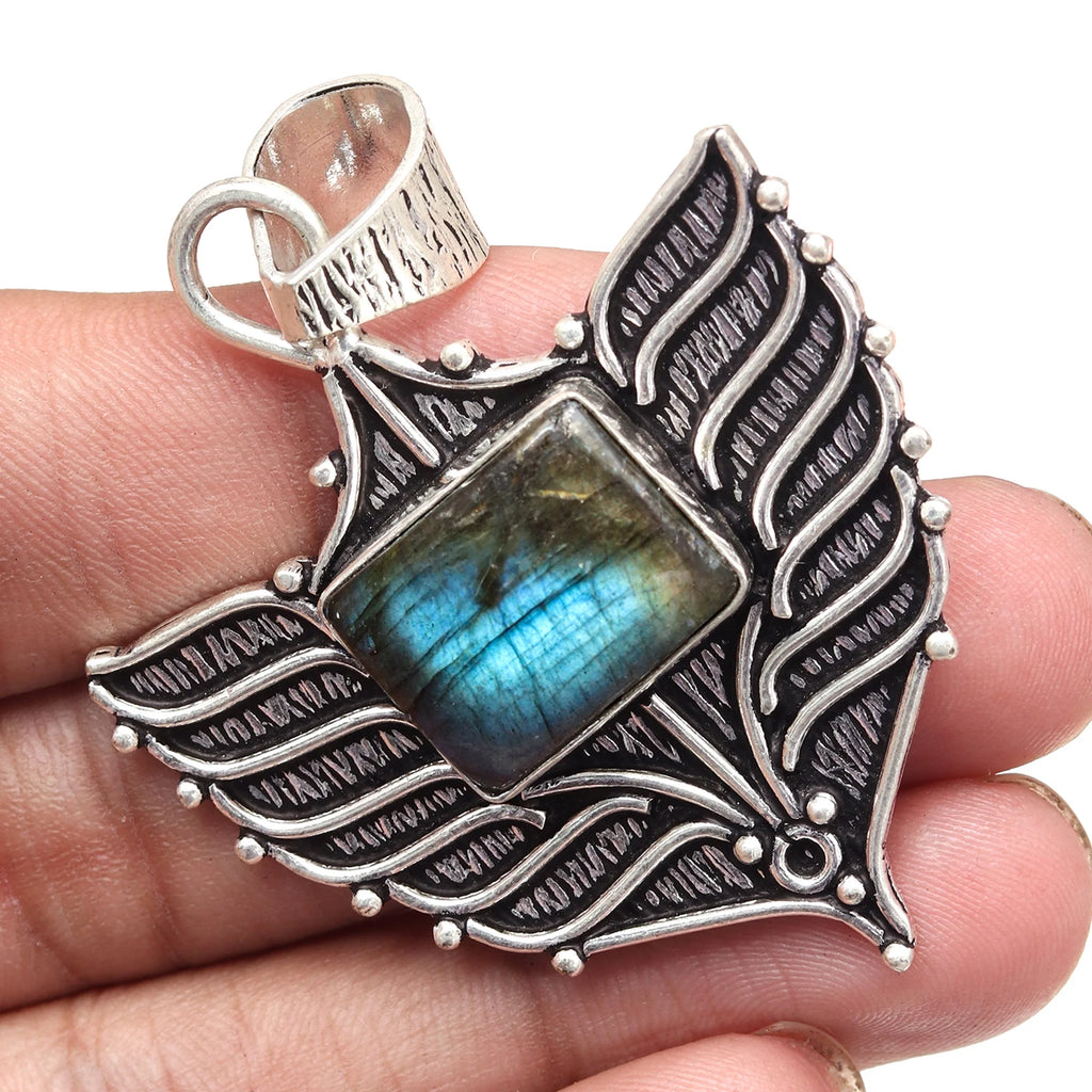 Silver 925 Sterling Garnet Gemstone Necklace Labradorite Jewelry Handmade I8978