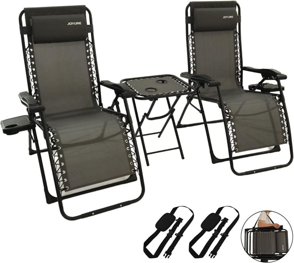 Set of 2 Brown Folding Recliner Chairs with Carry Strap F7707