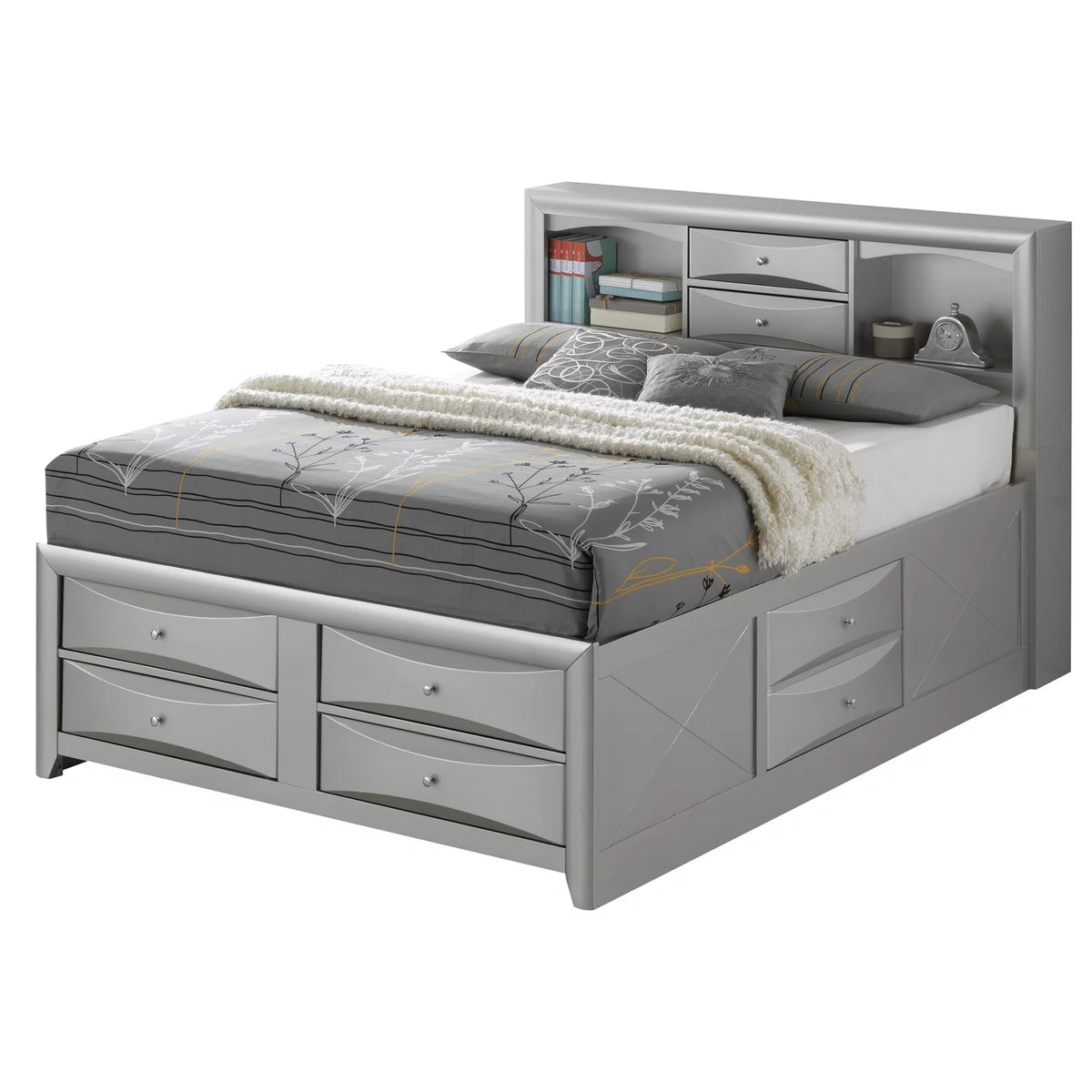 Queen Storage Bed Silver Champagne V411