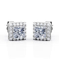 Double Prong 0.43 Carat Princess Cut Diamond Halo Stud Earrings in 10K White Gold O8459