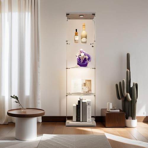 4-Tier Glass Display Cabinet with Metal Lock, 5mm Tempered Glass, 16.7" W x 14.3" D x 64.5" H M5644