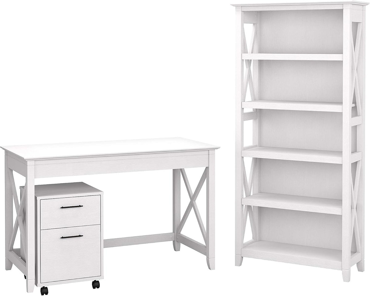54W Computer Desk with Storage, 2 Drawer Mobile File Cabinet and 5 Shelf Bookcase in Bing Cherry V746584