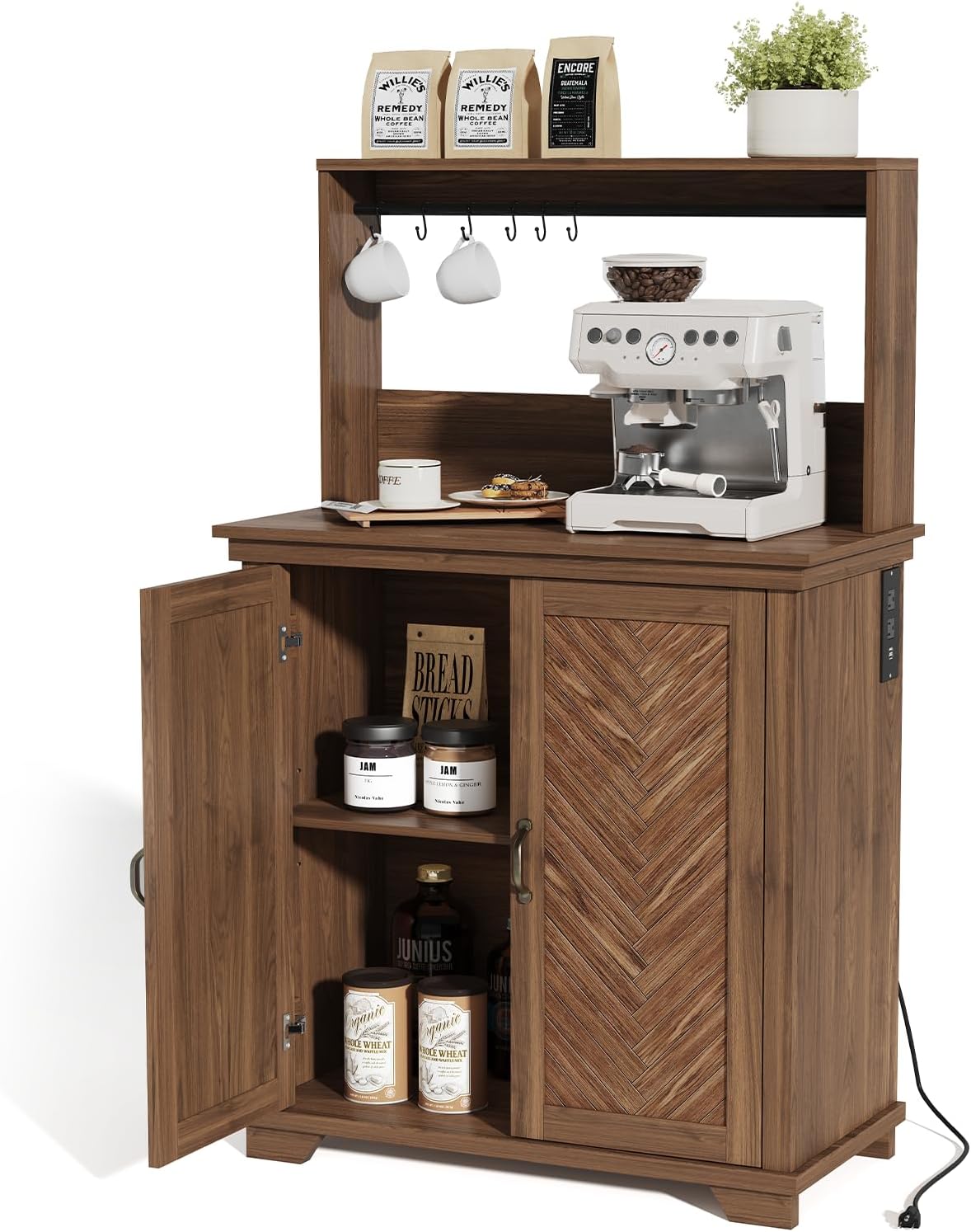 Walnut Coffee Bar Cabinet with Storage J7478