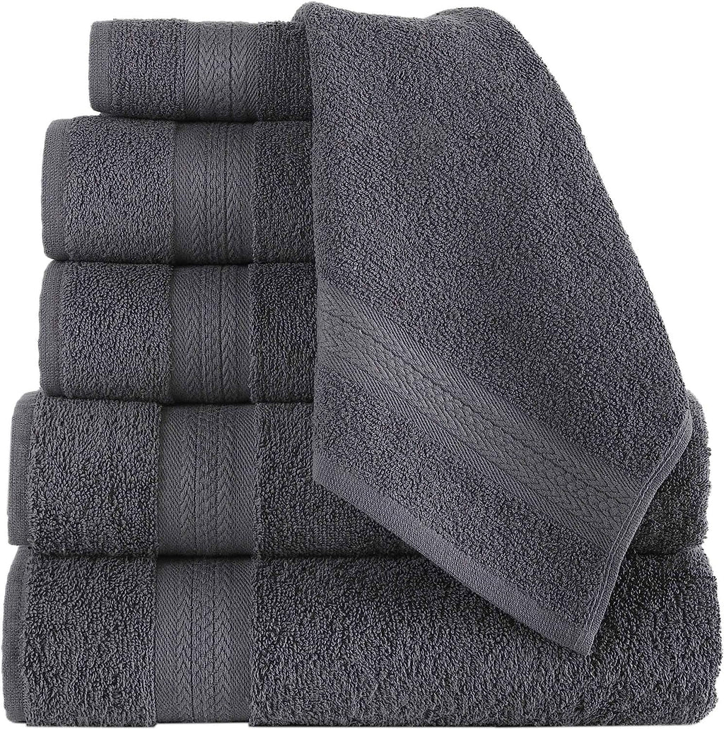6 Piece Towel Set, 2 Bath Towels 2 Hand Towels 2 Washcloths, Grey M978