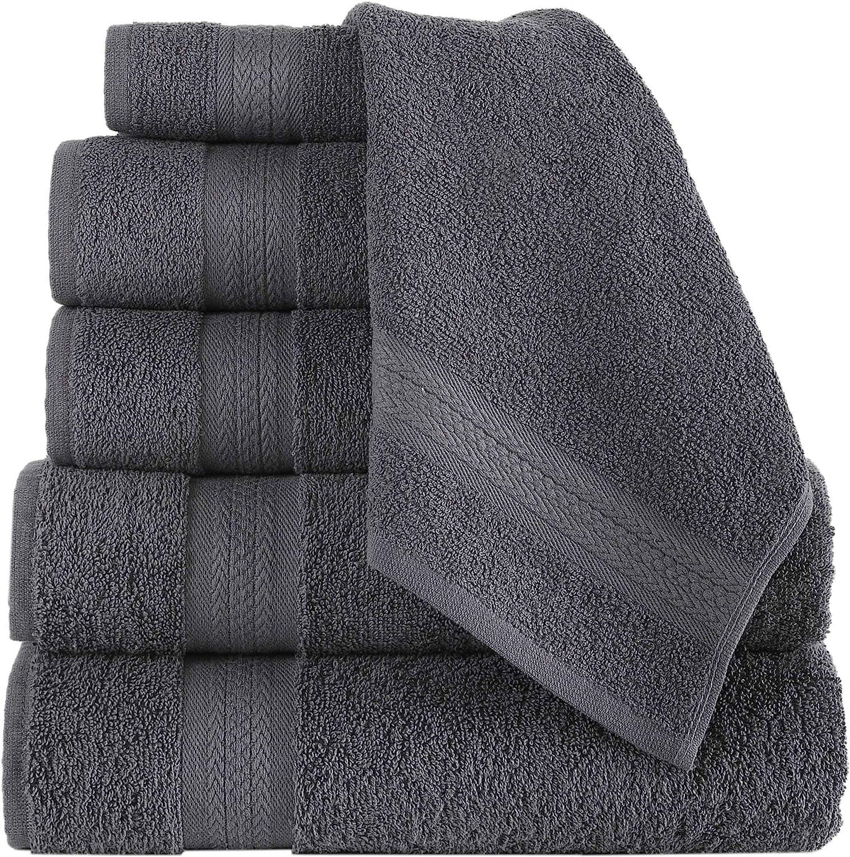 6 Piece Towel Set, 2 Bath Towels 2 Hand Towels 2 Washcloths, Grey M978