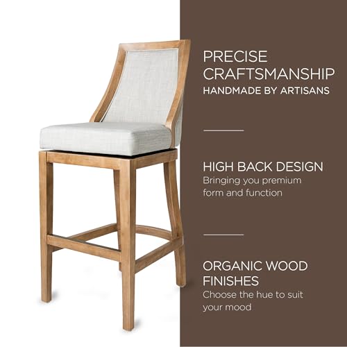 Weathered Oak Finish Sand Color Fabric Upholstered Counter Height Barstool, Set of 2 J3681